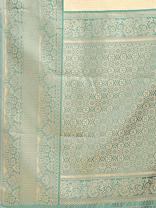 Cream & Green Banarasi Silk Saree With Blouse Piece