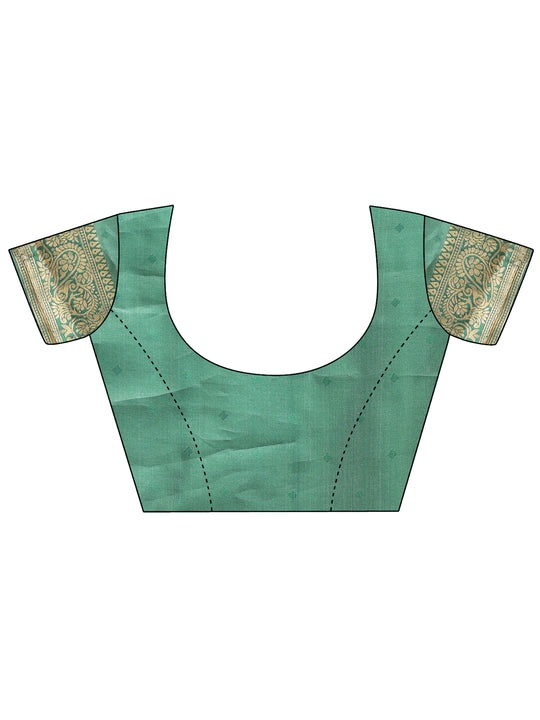 Cream & Green Banarasi Silk Saree With Blouse Piece