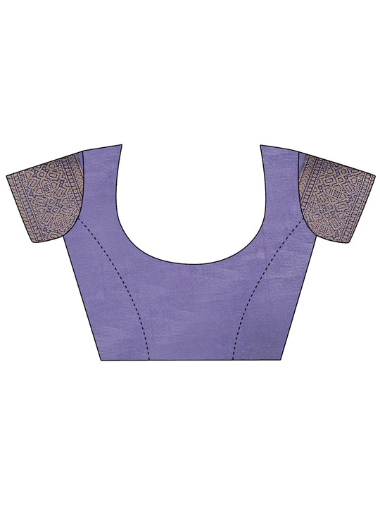 Cream & Navy Blue Banarasi Silk Saree With Blouse Piece