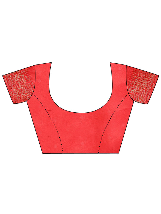 Cream & Red Banarasi Silk Saree With Blouse Piece