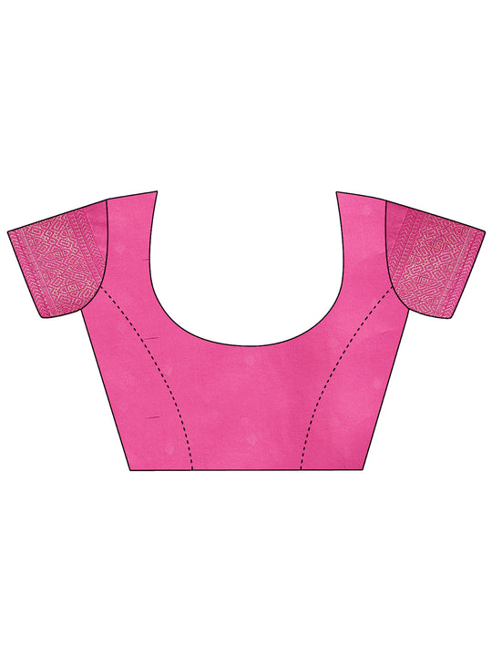 Cream & Magenta Banarasi Silk Saree With Blouse Piece