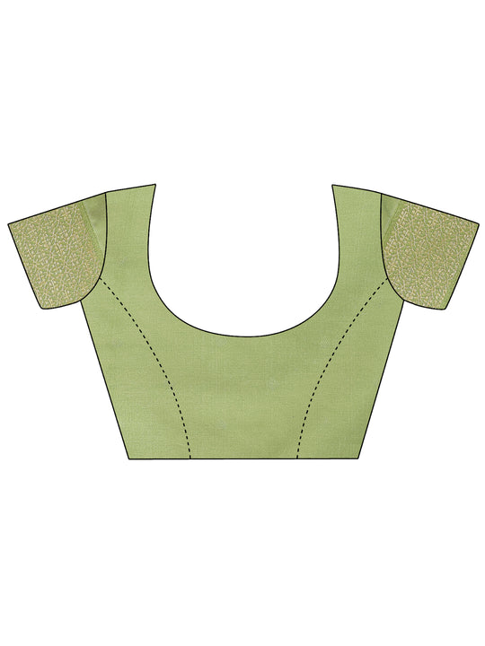 Cream & Light Green Banarasi Silk Saree With Blouse Piece