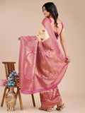 Cream & Magenta Banarasi Silk Saree With Blouse Piece