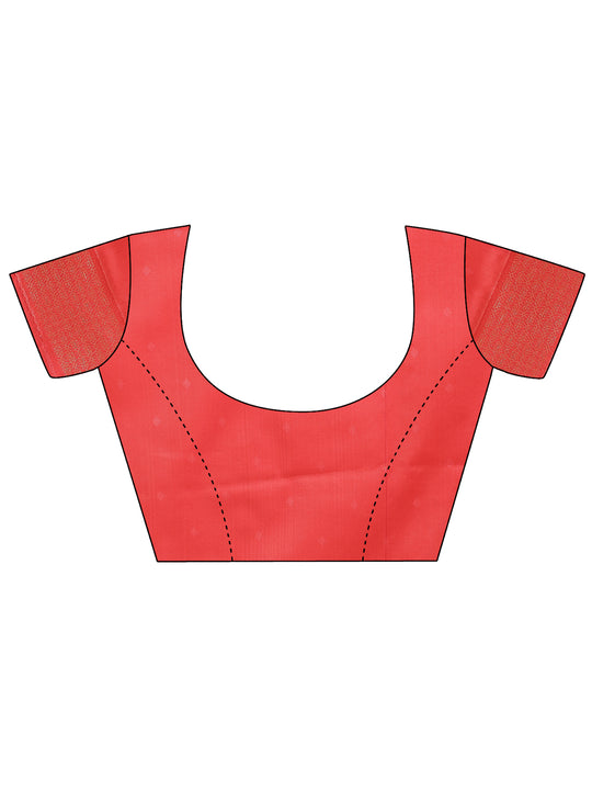 Cream & Red Banarasi Silk Saree With Blouse Piece