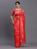 Red Banarasi Silk Saree With Blouse Piece