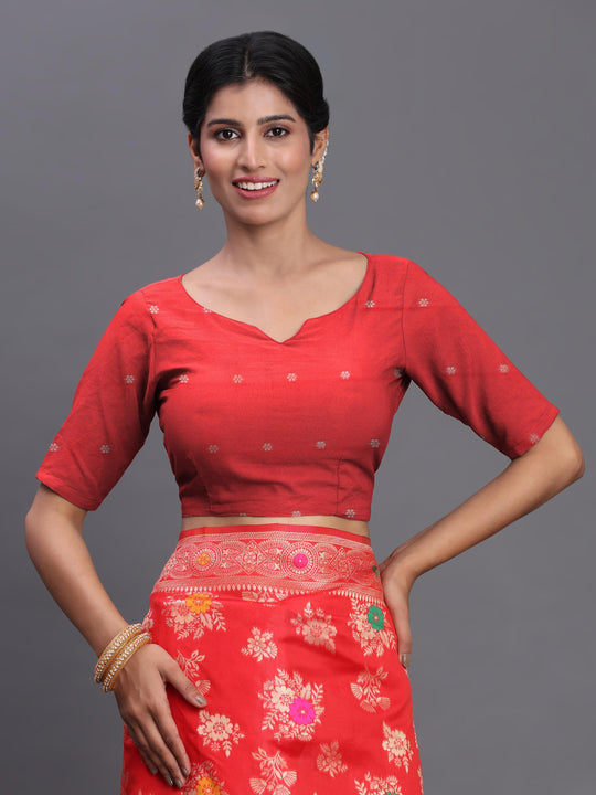 Red Banarasi Silk Saree With Blouse Piece