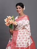 Red & White Banarasi Silk Saree With Blouse Piece
