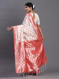 Red & White Banarasi Silk Saree With Blouse Piece