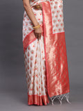 Red & White Banarasi Silk Saree With Blouse Piece