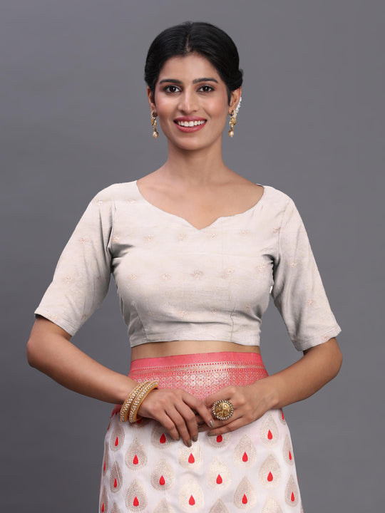 Red & White Banarasi Silk Saree With Blouse Piece