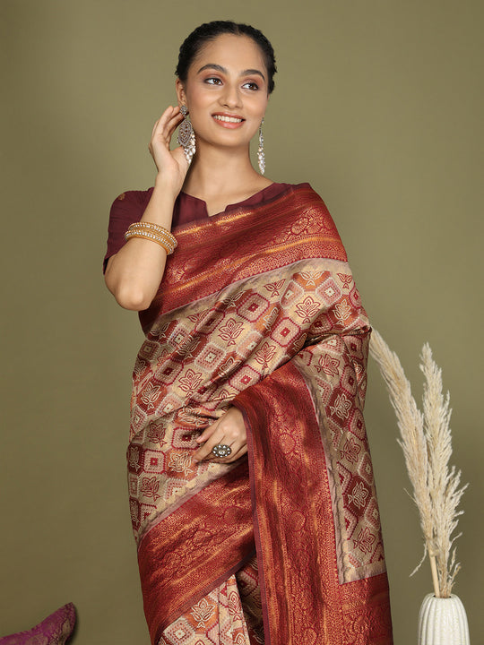 Cream Lichi Silk Saree With Blouse Piece
