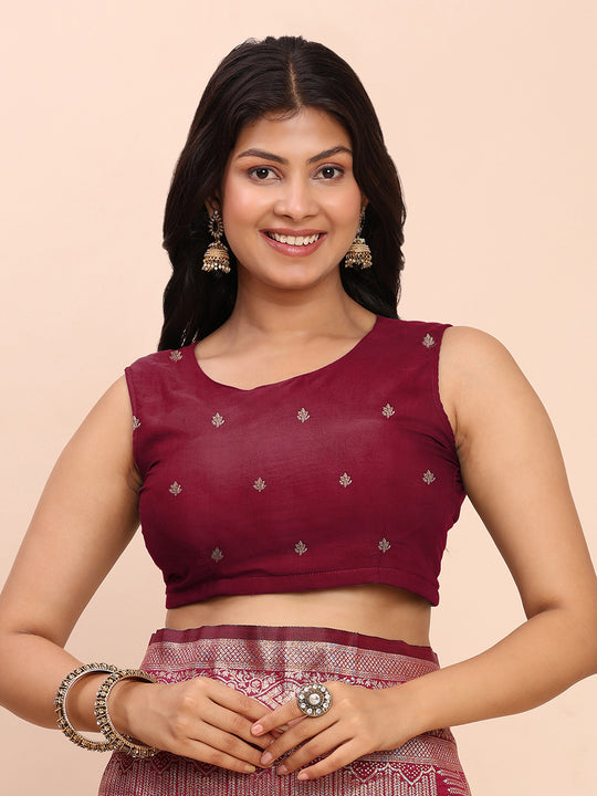 Magenta Banarasi silk Saree With Blouse Piece