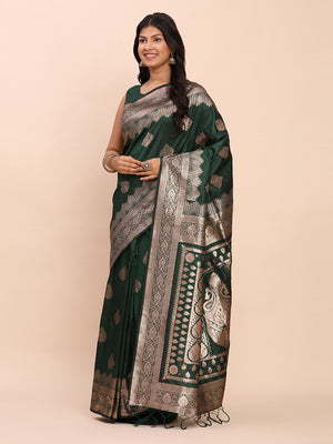 Green Banarasi silk Saree With Blouse Piece