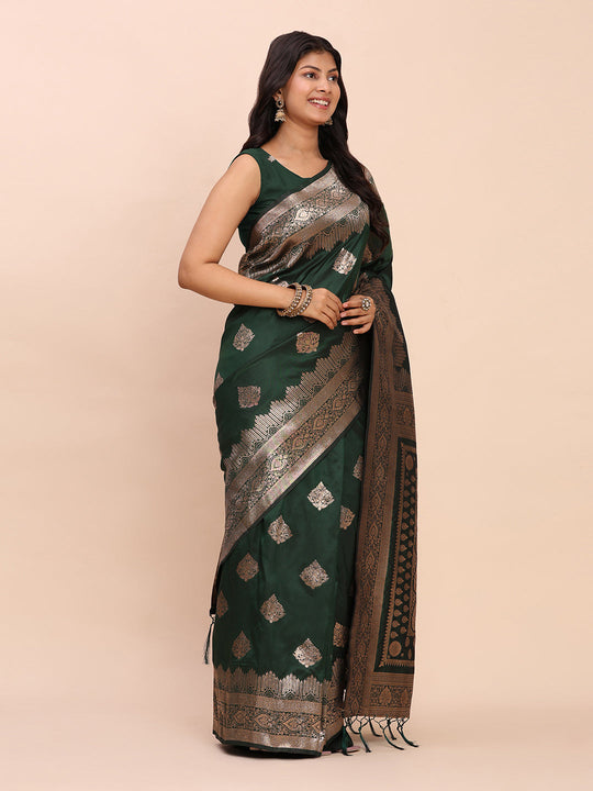 Green Banarasi silk Saree With Blouse Piece
