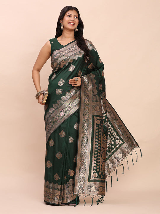 Green Banarasi silk Saree With Blouse Piece