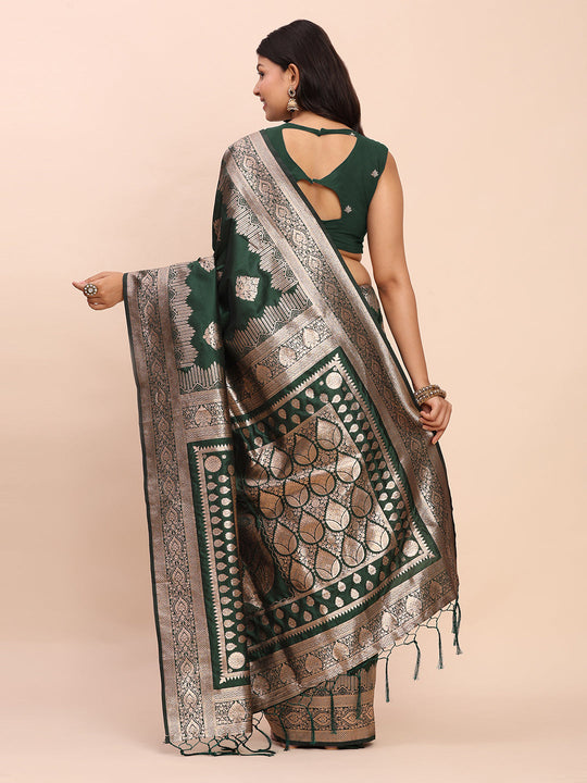 Green Banarasi silk Saree With Blouse Piece