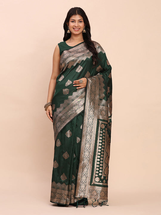 Green Banarasi silk Saree With Blouse Piece