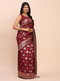 Maroon Banarasi silk Saree With Blouse Piece