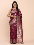 Purple Banarasi silk Saree With Blouse Piece