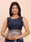 Navy Blue Banarasi silk Saree With Blouse Piece