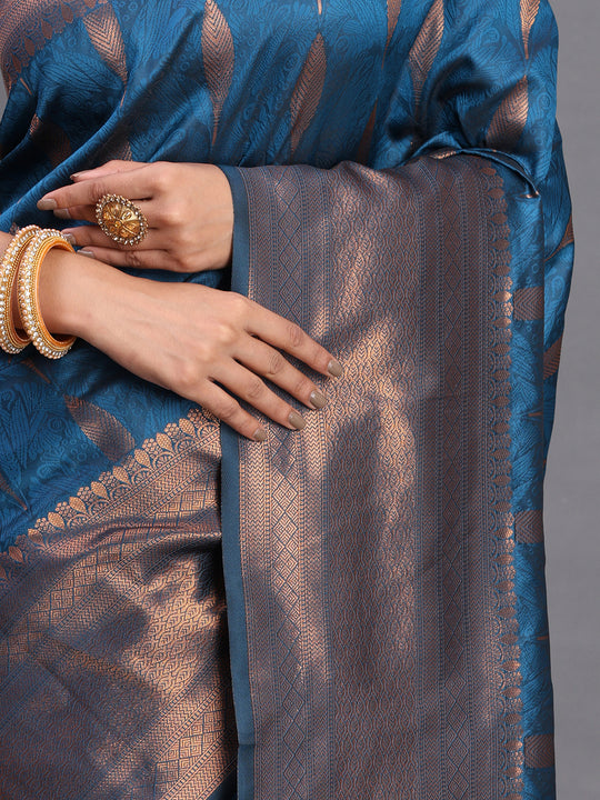 Blue Silk Saree With Blouse Piece