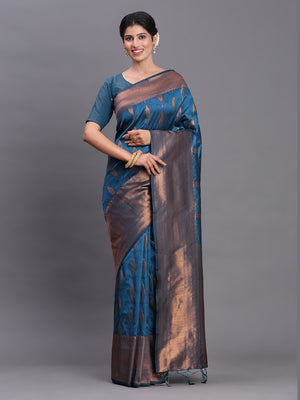 Blue Silk Saree With Blouse Piece
