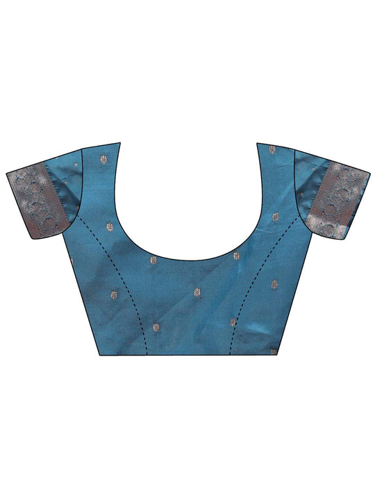 Teal Blue Banarasi Silk Saree With Blouse Piece
