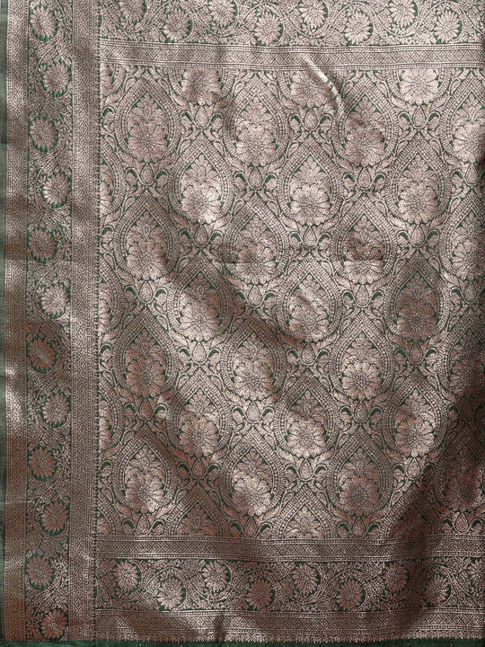 Dark Green Banarasi Silk Saree With Blouse Piece