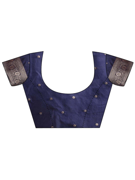 Navy Blue Banarasi Silk Saree With Blouse Piece