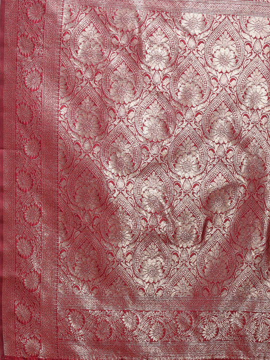 Maroon Banarasi Silk Saree With Blouse Piece