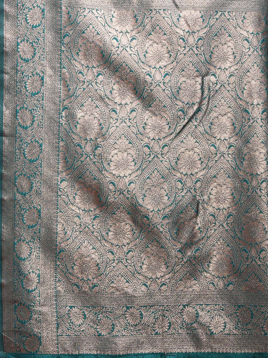 Sea Green Banarasi Silk Saree With Blouse Piece