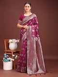 Purple Banarasi Silk Saree With Blouse Piece
