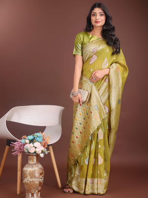 Mustard Linen Cotton Saree With Blouse Piece