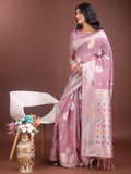 Purple Linen Cotton Saree With Blouse Piece