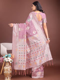 Purple Linen Cotton Saree With Blouse Piece