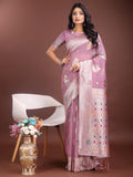 Purple Linen Cotton Saree With Blouse Piece