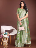 Light Green Linen Cotton Saree With Blouse Piece