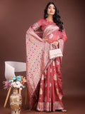 Pink Linen Cotton Saree With Blouse Piece