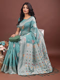 Sea Green Linen Cotton Saree With Blouse Piece