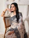 Cream Linen Cotton Saree With Blouse Piece