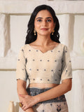 Cream Linen Cotton Saree With Blouse Piece