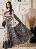 Cream Linen Cotton Saree With Blouse Piece