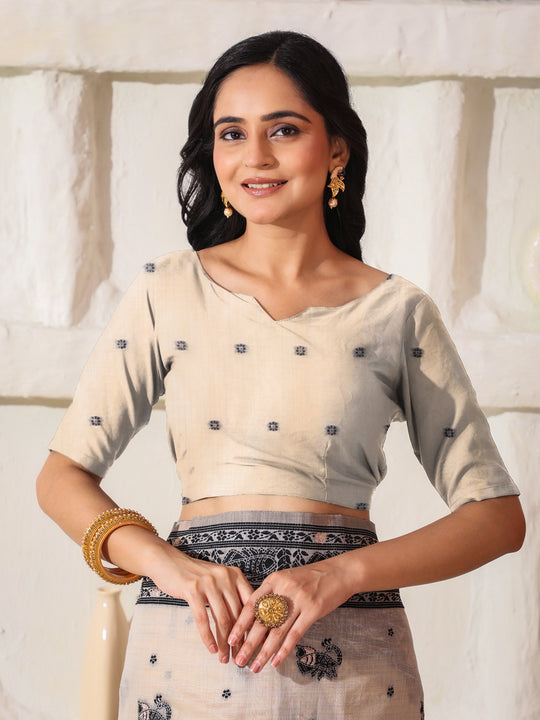 Cream Linen Cotton Saree With Blouse Piece