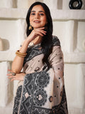Cream Linen Cotton Saree With Blouse Piece