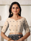 Cream Linen Cotton Saree With Blouse Piece