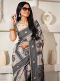 Cream Linen Cotton Saree With Blouse Piece