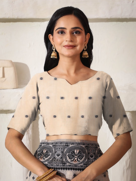 Cream Linen Cotton Saree With Blouse Piece