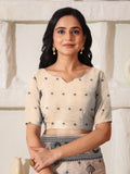 Cream Linen Cotton Saree With Blouse Piece