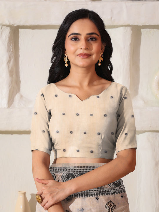 Cream Linen Cotton Saree With Blouse Piece
