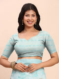 Sky Blue Linen Cotton Saree With Blouse Piece
